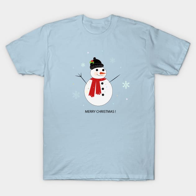 Snow man with snow flake T-Shirt by GULSENGUNEL